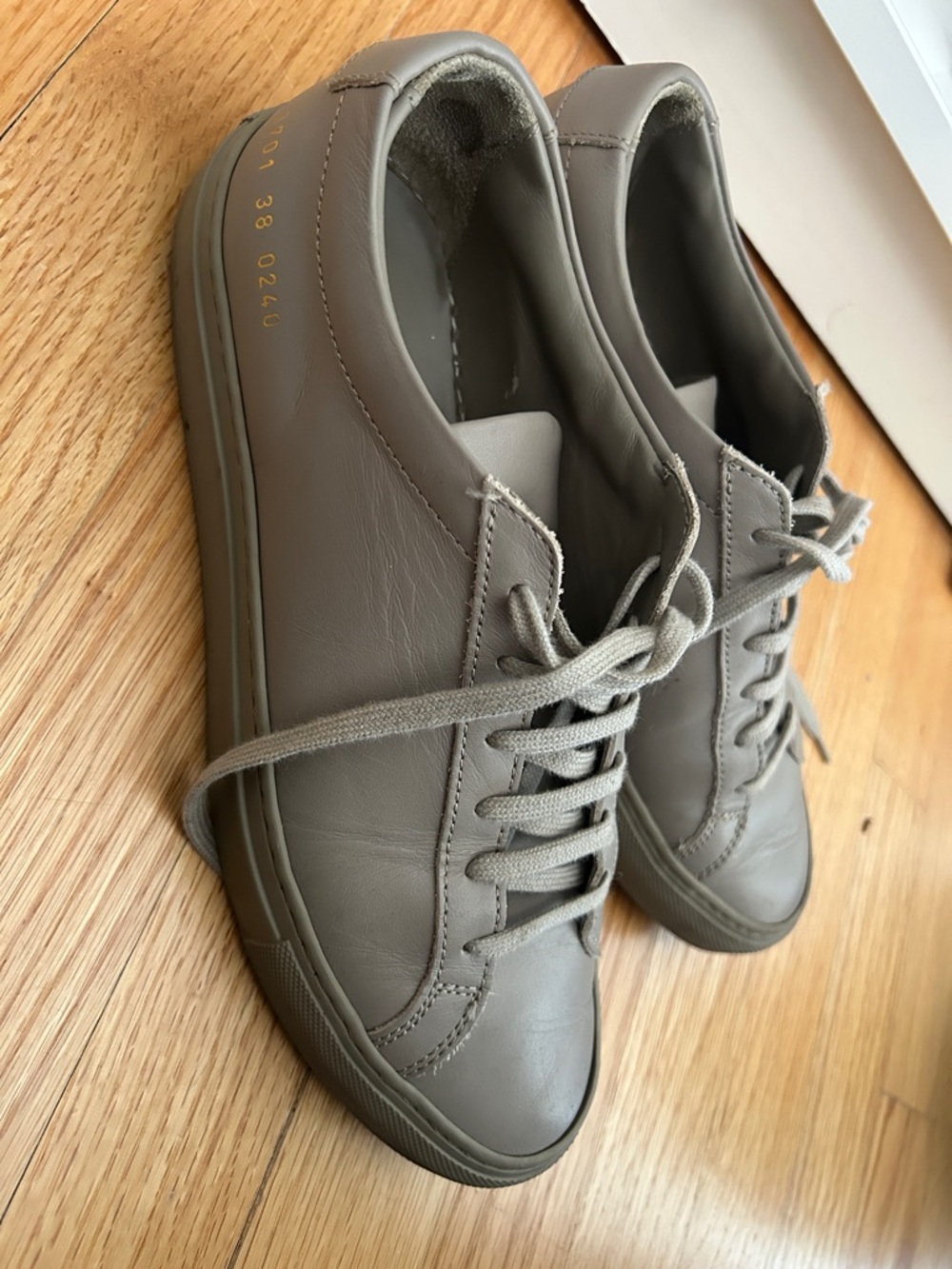 Common Projects Leather Low-Top Sneakers in Taupe Gray